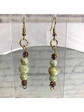 Reimagined Serpentine Stone Gold Plated Hook Earrings